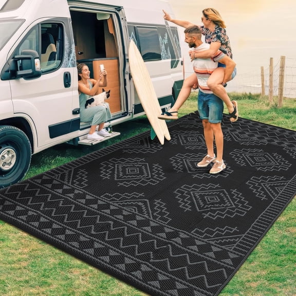 Kselythan Outdoor Rug,Area Rug,Geometric Plastic Straw Rug,UV-Resistant Camping Rug,Large Patio Rug,Waterproof Reversible Woven Carpet,Floor Mat For RV Picnic Balcony Deck Backyard