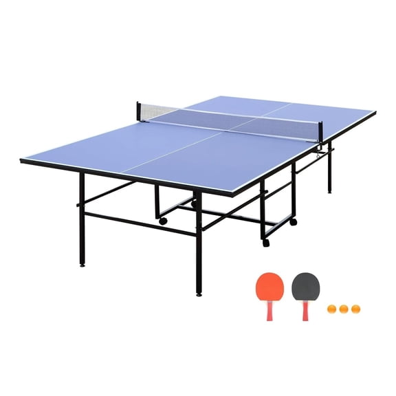Kselythan Ping Pong Table 9ft, Regulation Size Portable Ping Pong Table with Playback Mode for Solo Practice, Compact Storage with Wheels, Net, Paddles & Balls Included, Indoor & Outdoor Use