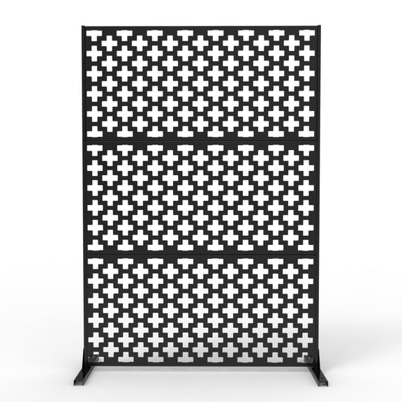 Kselythan Privacy Screen, Heavy Duty Galvanized Steel Decorative Metal Partition with Support Stand, Wind Rust Weather Resistant Outdoor Privacy Fence Panel Room Divider for Patio Balcony Deck Garden
