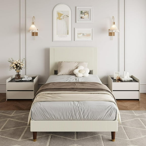 Kselythan Queen Size Bed Frame,Twin Upholstered Platform Bed Frame,Modern Full Bed Frame,King Bed With Headboard And Strong Metal Slats Support,No Boxing Spring Needed,Easy Assembly