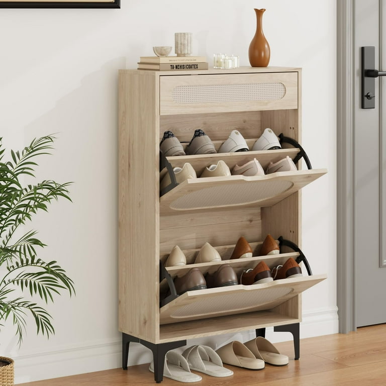 Kselythan Rattan Shoe Cabinet With Flip Drawers,Hidden Shoe