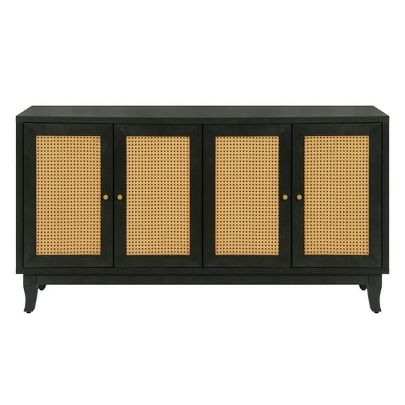 Kselythan Rattan Sideboard Buffer Cabinet With 4 Rattan Doors Sideboard Accent Cabinet With Storage Wood Modern Storage Cupboard Console Table For Living Room Hallway