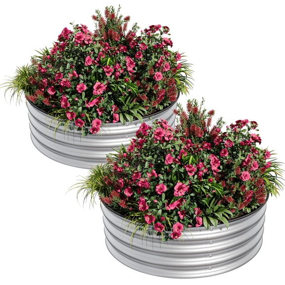 Kselythan Round Metal Raised Garden Bed, 2×2×1FT Galvanized Steel Outdoor Planting Container, Rustproof Planter Box with Safety Edge for Vegetable, Fruit & Flower Growing
