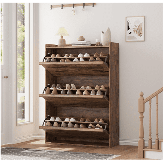 Kselythan Shoe Storage Cabinet With Flip Drawers,Hidden Shoe Rack,Narrow Shoe Rack,Freestanding Wood Shoe Organizer With Adjustable Shelf For Spaces Apartment Entryway Foyer Living Room