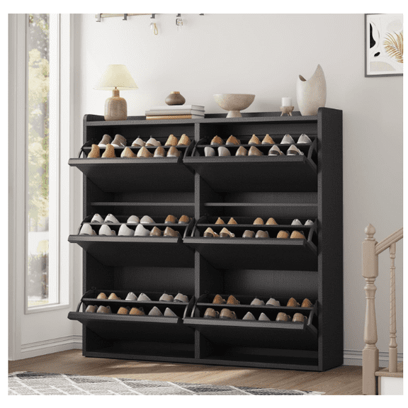 Kselythan Shoe Storage Cabinet With Flip Drawers,Hidden Shoe Rack,Narrow Shoe Rack,Freestanding Wood Shoe Organizer With Adjustable Shelf For Spaces Apartment Entryway Foyer Living Room