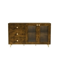Kselythan Sideboard Buffet Cabinet With Storage,55" Wooden Storage Cabinet With Built In Shelves,3 Drawers&Tempered Glass Doors,Bar Cabinet,For Living Room,Kitchen,Dining Room