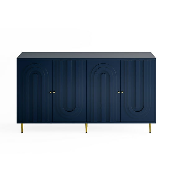 Kselythan Sideboard Buffet Storage Cabinet, 59.8" With 4 Doors Metal Legs Adjustable Shelves Wooden Cabinet Mid Century Modern Wood Accent Cabinets For Living Room Hallway Entryway Kitchen