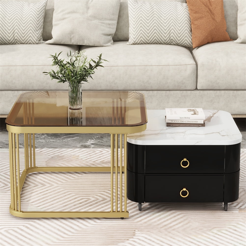 Kselythan Square Nesting Coffee Table, Modern Coffee Table With Wheels ...