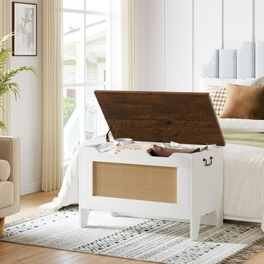 Kselythan Storage Chest,Toy Box,Rattan Toy Chest for Boys Girls,30" Kids Wood Large Toy Box,Storage Bench with Safety Hinge,Toy Chest Organizer Storage Trunk for Entryway,Living Room,Bedroom,Playroom