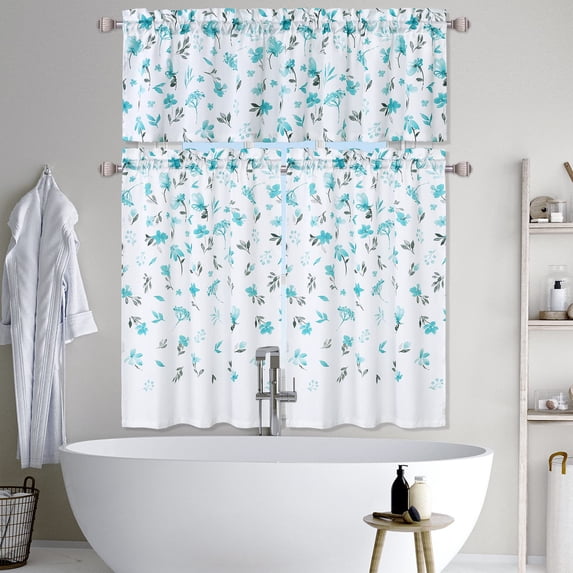 Kselythan，Summer curtains, yellow printed curtains, window curtains, watercolor floral leaf design curtains, kitchen bathroom pole pocket coffee shop curtains, 52 "W x 15"