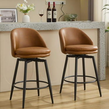 Kselythan Swivel Bar Stools Set of 2, Counter Height Upholstered Faux Leather Barstools with Back for Kitchen Island, 26 Inch Modern Bar Stool Chairs with Metal Legs