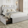 thumbnail image 1 of Kselythan Twin Size Bed Frame with Storage Headboard and 2 Storage Drawers,Boucle Upholstered Platform Bed with Bookcase,Twin Platform Bed Frames with Wooden Slats Support,No Box Spring Needed, 1 of 6