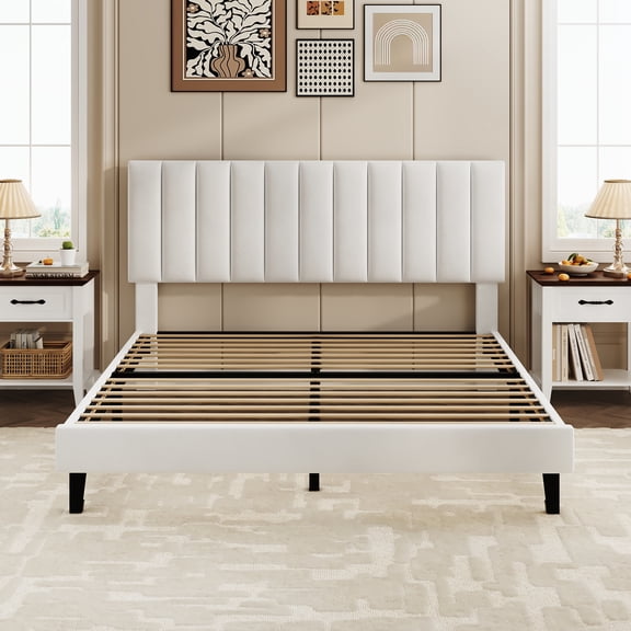 Kselythan Twin Size Platform Bed Frame with Upholstered Headboard, Adjustable Height 39.4–43.3", Fits 8–12 Inch Mattress, Velvet Mattress Foundation, Sturdy Wood Slat Support, No Box Spring Needed