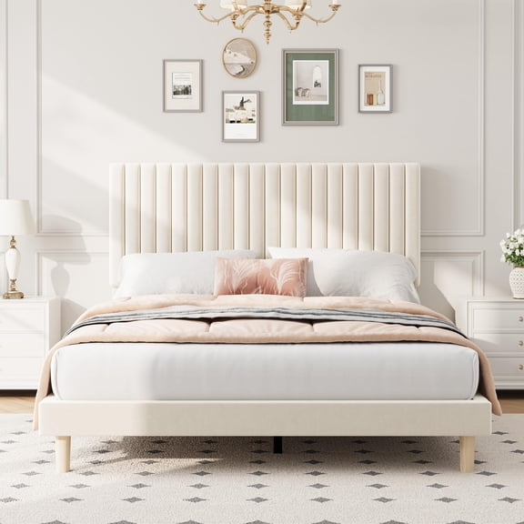 Kselythan Upholstered Twin Platform Bed Frame, Vertical Channel Tufted Adjustable Headboard, Heavy-Duty Wooden Slat Support, No Box Spring, Easy Assembly for Bedroom