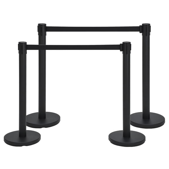 Kselythan Waterproof Rustproof Carbon Steel Stanchion Set 2 Pack, 6.6FT Retractable Belt Crowd Queue Barrier for Indoor Outdoor Commercial Use