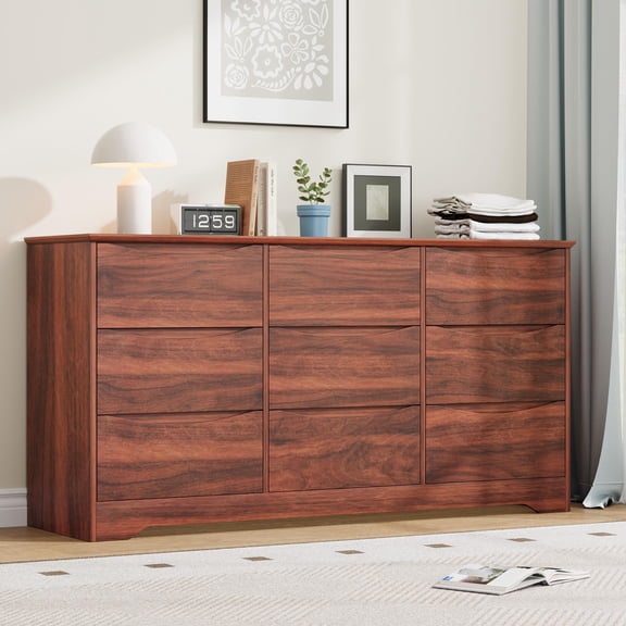 Kselythan Wooden Dresser with 9 Drawers, Tall Modern Closet with Deep Storage, Large Chest of Drawers with Wide Top, Long Storage Dresser for Bedroom, Living Room, Hallway