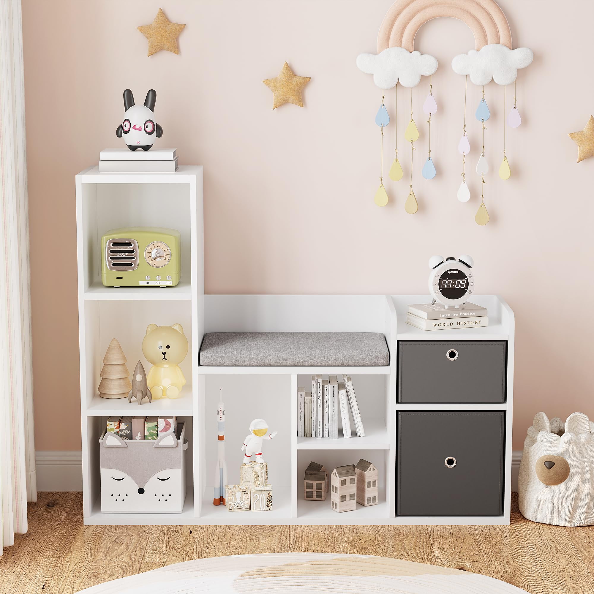 Kselythan Wooden Kids Bookshelf with Toy Box, Kids Bookshelf with ...