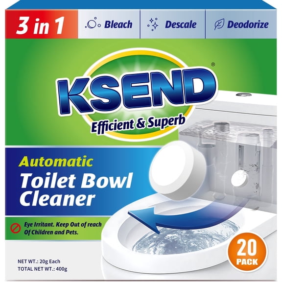 Ksend Toilet Bowl Cleaner Tablets - 20 PCS Automatic Bleach Toilet Cleaner Tablets, Slow-Releasing Deodorizing & Descaling, Powerful Bathroom Tank Cleaner