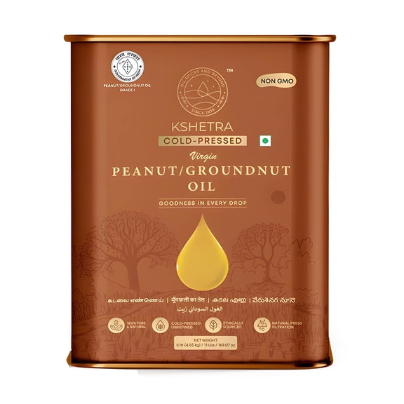 Kshetra Cold Pressed Groundnut Oil, Virgin Unrefined Cooking Oil, 5 Ltr