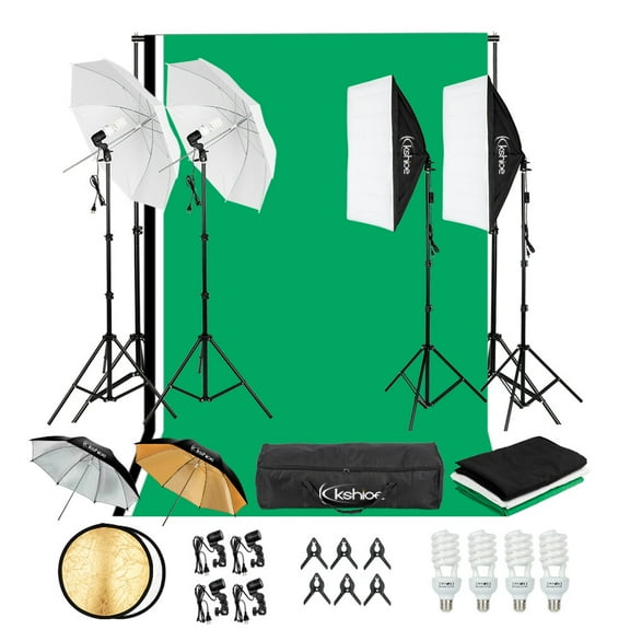 Kshioe 800W 5500K Umbrellas Softbox Continuous Lighting Kit with Backdrop Support System