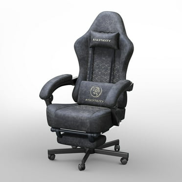 Kslysuty Gaming Chair with Pocket, Wide and High Ergonomic Leather Office Chair with Headrest, Computer Gaming Chair with Footrest for Adult and Teen, Grey