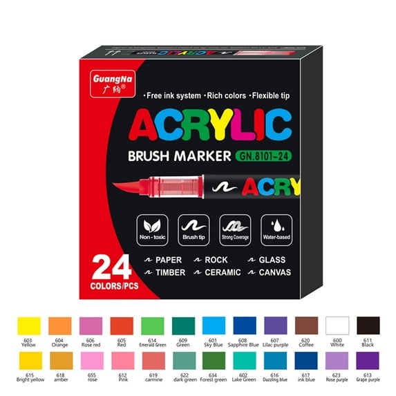 KsopiaVobs Acrylic Paint Pens, Soft Brush Tip Acrylic Paint Markers, 24 Color Acrylic Markers for Canvas, Rock Painting, Wood, Stone, Glass, Ceramic, Fabric Painting, DIY Crafts