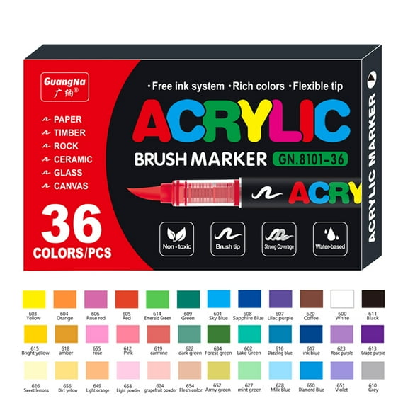 KsopiaVobs Acrylic Paint Pens, Soft Brush Tip Acrylic Paint Markers, 36 Color Acrylic Markers for Canvas, Rock Painting, Wood, Stone, Glass, Ceramic, Fabric Painting, DIY Crafts