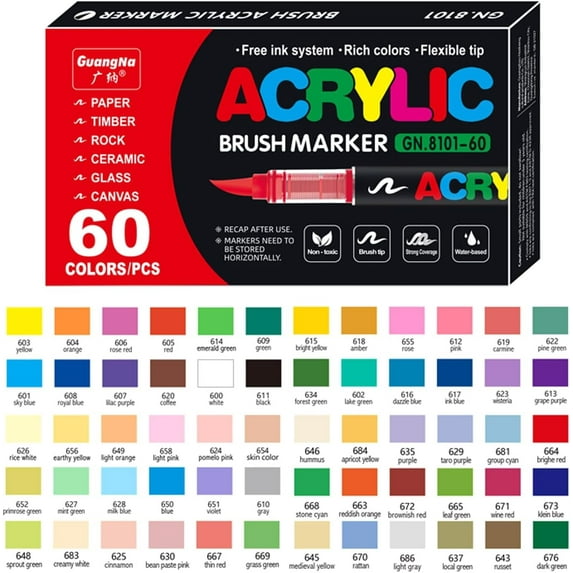 KsopiaVobs Acrylic Paint Pens, Soft Brush Tip Acrylic Paint Markers, 60 Color Acrylic Markers for Canvas, Rock Painting, Wood, Stone, Glass, Ceramic, Fabric Painting, DIY Crafts