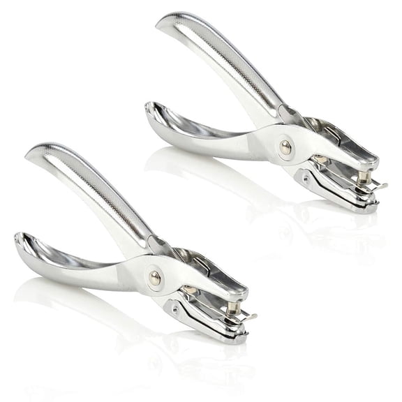 Ksopiavobs 1 Hole Punch, Hole Puncher, 5 Sheet Punch Capacity, Classic, Chrome, 2-Pack (74005)