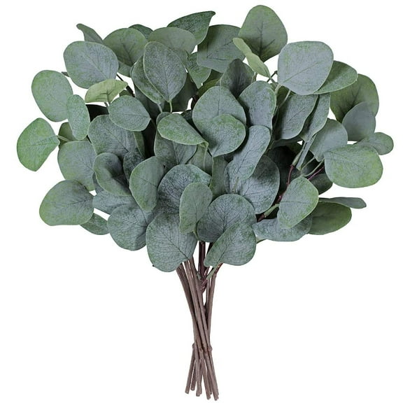 Ksopiavobs 10 Pcs Fake Eucalyptus Leaves Stems Bulk Artificial Silver Dollar Eucalyptus Leaves Plant in Grey Green 11.8" Tall Wedding Greenery Artificial Greenery Holiday Greens Floral Arrangement
