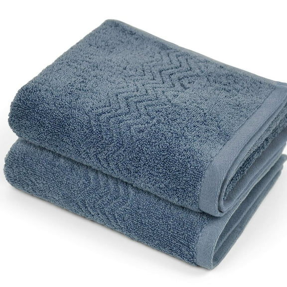 Ksopiavobs 100% Cotton Hand Towels, Highly Absorbent, Set of 2 (Blue-Grey), 13 x 28 Inches