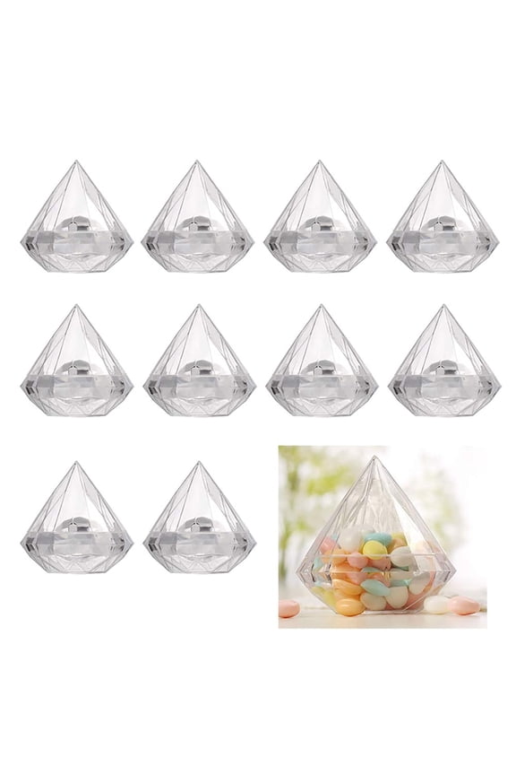 12 Pcs Diamond Candy Boxes Plastic Wedding Favor Boxes Clear Jars Candy Storage Boxes Gift Boxes for Wedding Baby Shower Christmas Birthday Party Decorating Ornament Container (Diamond)