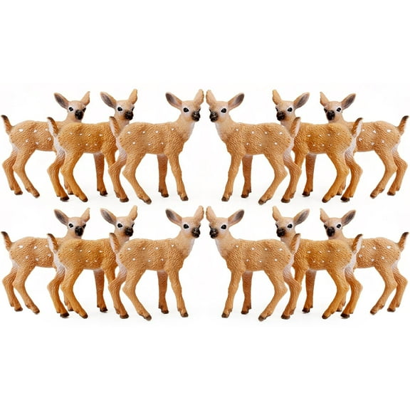 Ksopiavobs 12Pcs Deer Figurines Cake Toppers, Deer Toys Figure, Small Woodland Animals Set of 12 Fawn