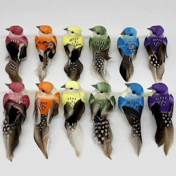 Ksopiavobs 12pcs Small Artificial Simulation Foam Feather Bird with Wire Feet 3-Inch Realistic Sparrow Ornaments for Craft Project Christmas Tree Decoration Seasonal Display Claw
