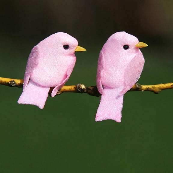 Ksopiavobs 12pcs Tiny Pink Glitter Artificial Foam Birds 2" Mini Clip on Decorative Bird Ornaments for Crafts Christmas Tree Wedding Decoration Home Garden Party Accessories