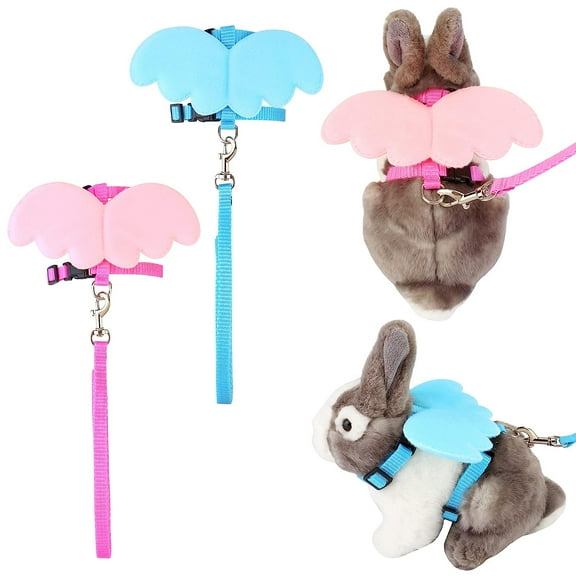 Ksopiavobs 2 Pack Adjustable Rabbit Bunny Harness and Leash Set with Wings, Vest Harness for Rabbit Ferret Bunny Kitten Guinea Pig Walking(S/Blue and Pink)