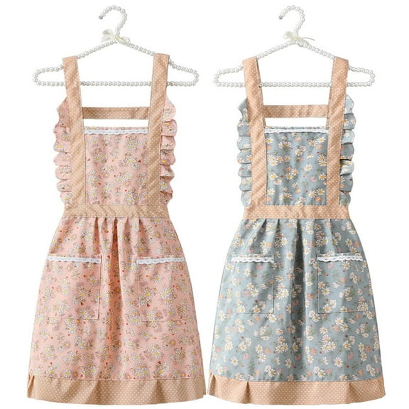 Ksopiavobs 2 Pack Floral Apron For Women,Apron With Pocket, Vintage Gardening Apron for Cooking Baking