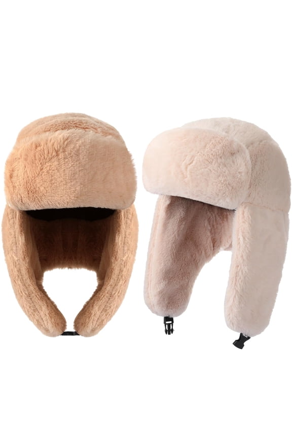 2 Pcs Trapper Hat Furry Ushanka Russian Hat Warm Fluffy Hat Windproof Winter Hat Earflap Ski Hunting Hat Men Women