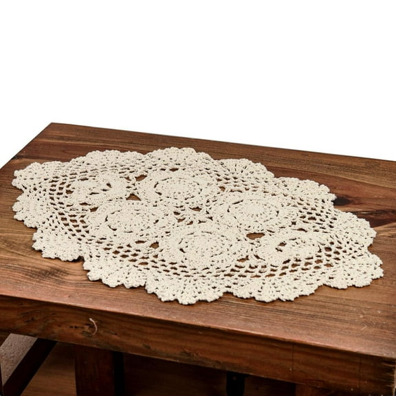 Ksopiavobs 2-Pieces Handmade Cotton Crochet Doilies Oval Lace Table Placemats 12 x17inch, Beige