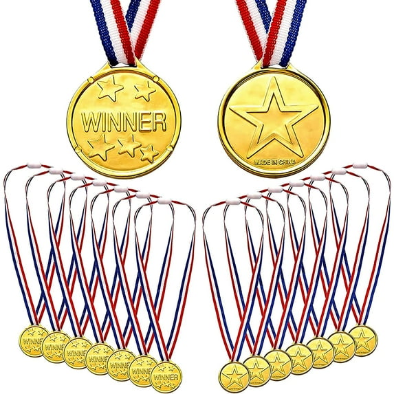 Ksopiavobs 20 Pcs Gold Award Medals Winner with Ribbon Necklaces Award Medals for Kids School Meeting Sports Events Talent Show Spelling Bees Party Decor or Celebration Souvenir
