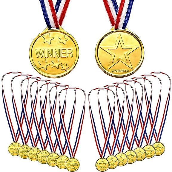 Ksopiavobs 20 Pcs Gold Award Medals Winner with Ribbon Necklaces Award Medals for Kids School Meeting Sports Events Talent Show Spelling Bees Party Decor or Celebration Souvenir