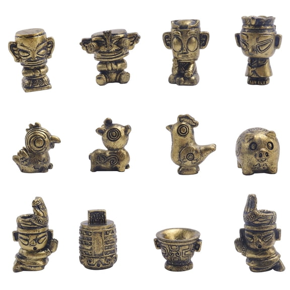 Ksopiavobs 24 Pcs Mini Bronze Ware Figurines Ancient Chinese Bronze Archeology Miniature Figurines