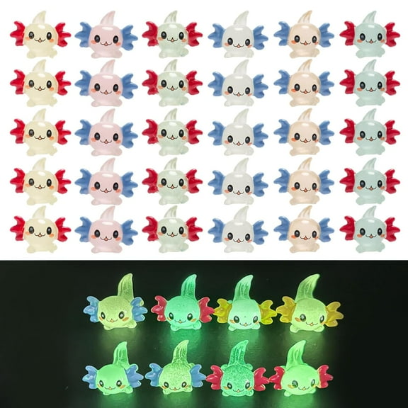 Ksopiavobs 30 Pcs Glow in The Dark Axolotl Figurine Mini Resin Animals Mini Figurine Garden Landscape Dollhouse Fairy Garden Decor for DIY Craft Birthday Party Favor