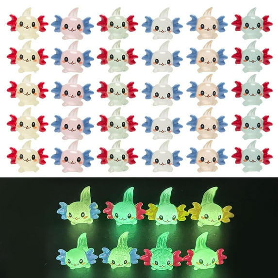 Ksopiavobs 30 Pcs Glow in The Dark Axolotl Figurine Mini Resin Animals Mini Figurine Garden Landscape Dollhouse Fairy Garden Decor for DIY Craft Birthday Party Favor