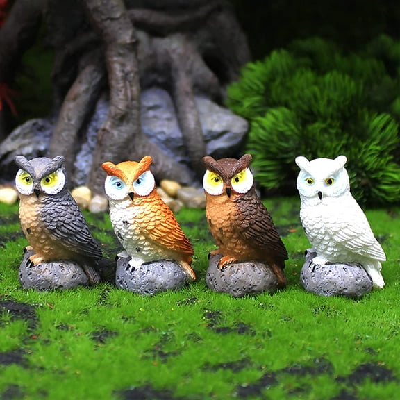Ksopiavobs 4 PCS Miniature Owl Figurines Mini Resin Owls Small Fairy Garden Owl Kit for Moss Landscape Bonsai Craft Decor