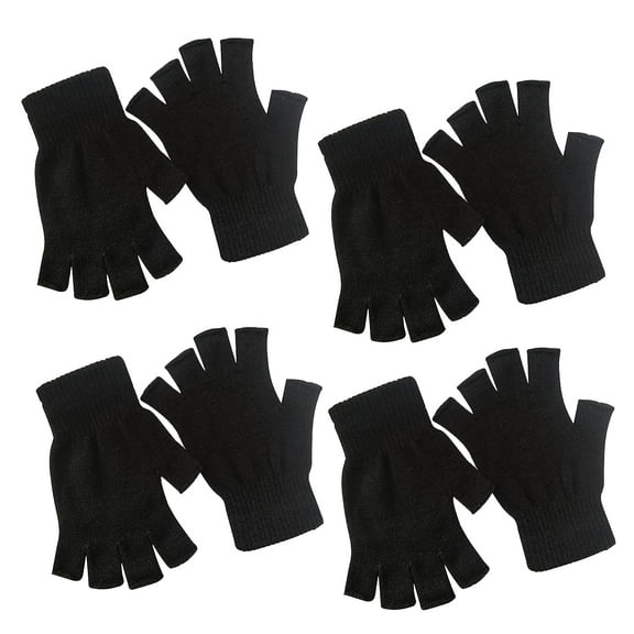 Ksopiavobs 4 Pairs Half Finger Gloves Winter Knit Touchscreen Warm Stretchy Mittens Fingerless Gloves in Common Size for Men and Women,black
