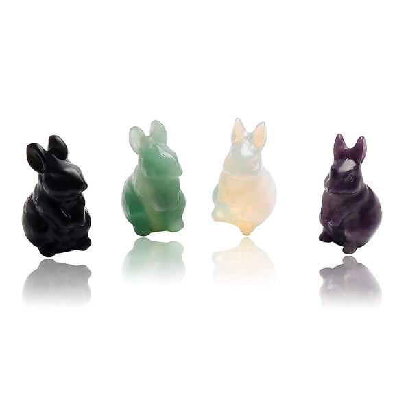 Ksopiavobs 4 Pcs Natural Crystal Rabbit Hand-Carved Rainbow Fluorite Gemstone Rabbit Crafts Ornament Healing Crystal Stone Landscape Decoration for Home Office