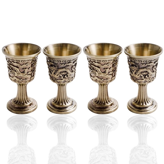 Ksopiavobs 4 Pcs Vintage Hand-Made Metal Embossed Wine Copper Cups Goblet Bronze Wine Cup Water Cup Kitchen Accessories