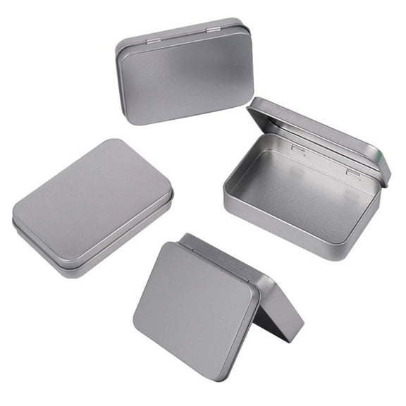 Ksopiavobs 4 Pieces Rectangular Empty Hinged Tin Box Containers Hinged Metal Storage Container for Home Storage or Outdoor Active Storage 4.52 x 3.34 x 0.86 Inch