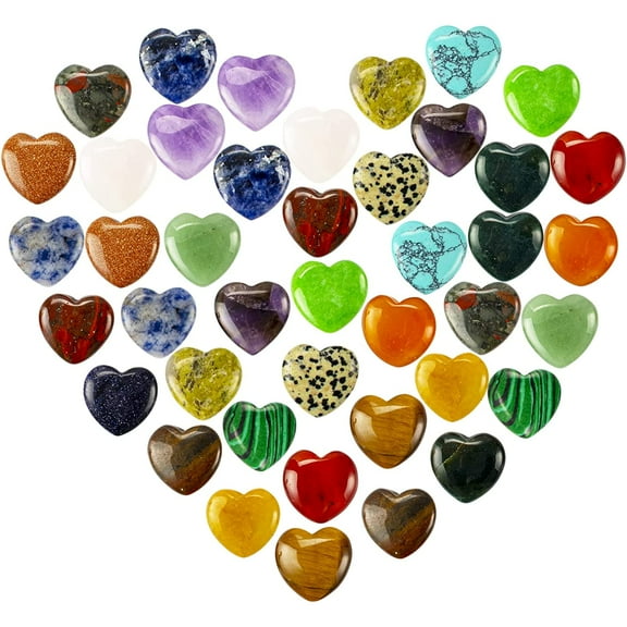 Ksopiavobs 40 Pieces Heart Shaped Crystal Chakra Stones Natural Heart Polished Crystals Agate Gemstones for Healing Balancing Meditation Yoga Valentine's Day Gift Decoration ( Mixed Color)
